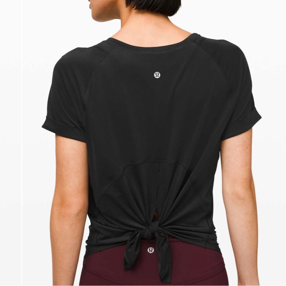 Lululemon Black Open Up Tie Back Tee. Excellent condition!